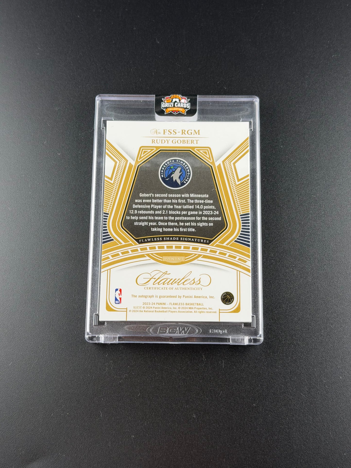 Rudy Gobert – Panini Flawless Basketball 2023-24 – Flawless Shade Signatures – Auto /8