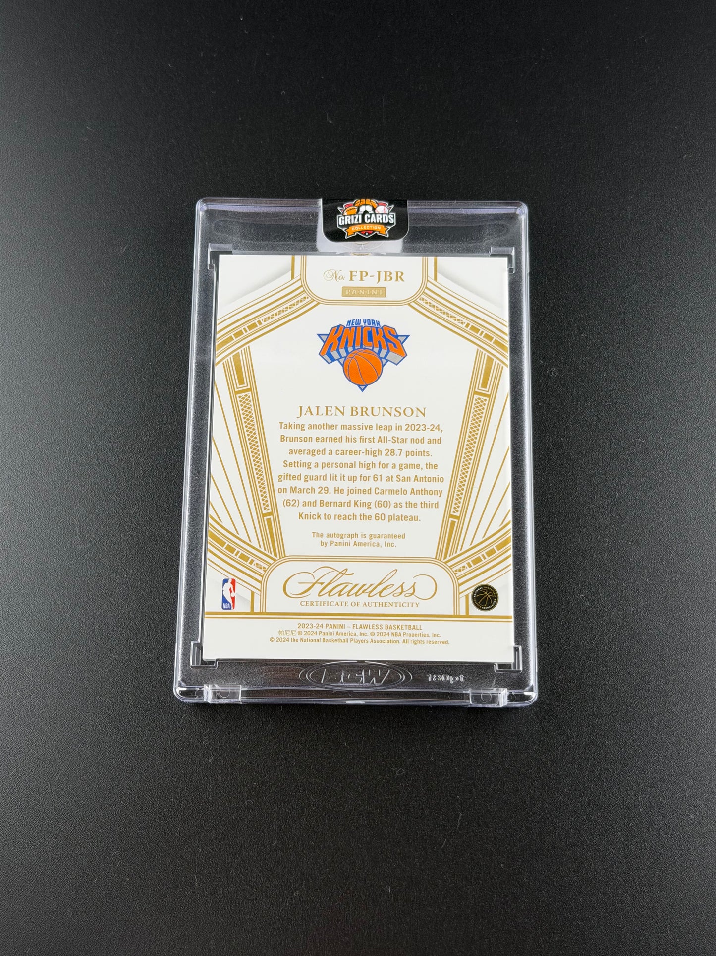 Jalen Brunson – Panini Flawless Basketball 2023-24 – Flawless Performances Autograph – 5/8.