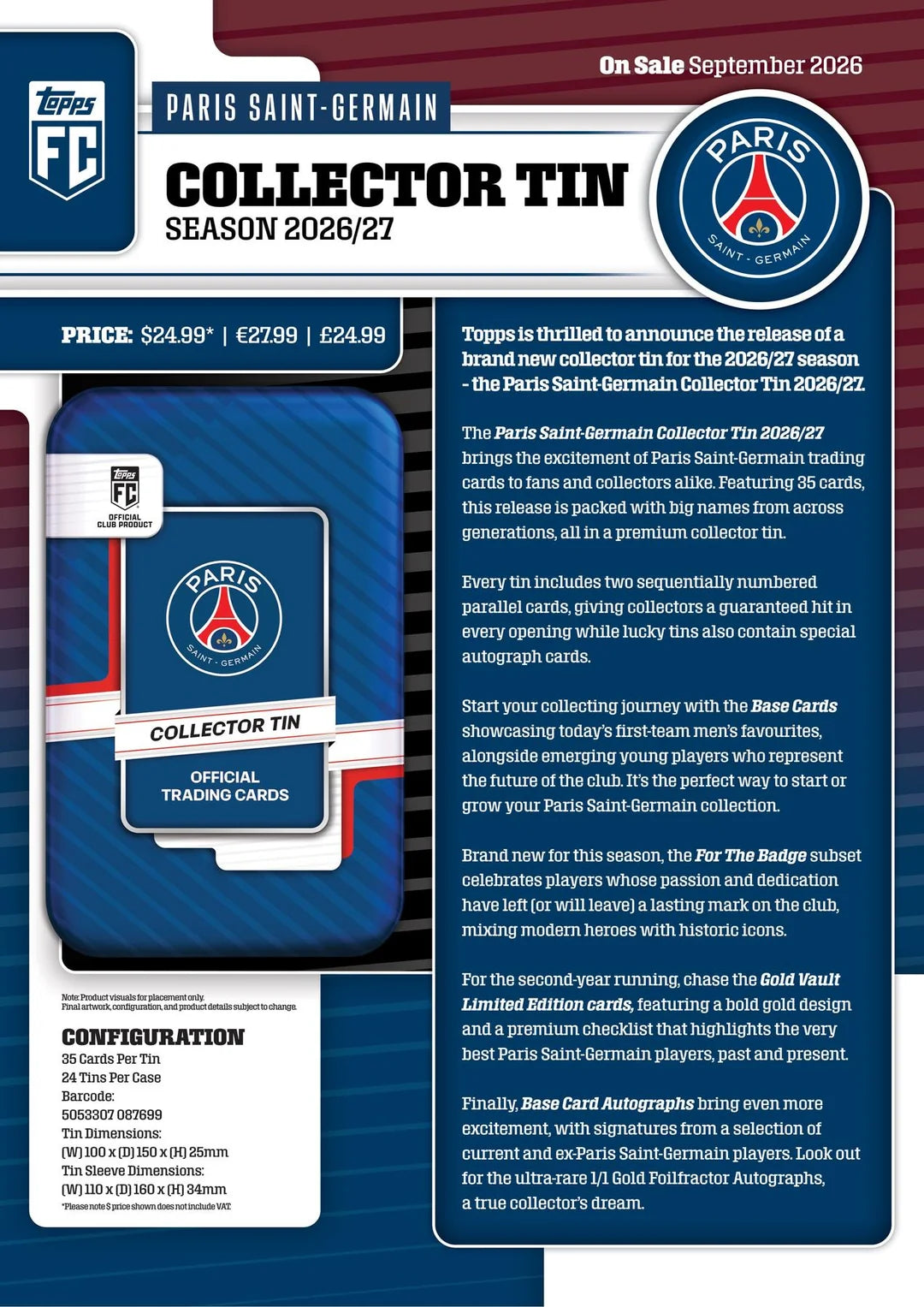 2026/27 Topps Paris Saint-Germain Soccer Collector Tin (Presell)